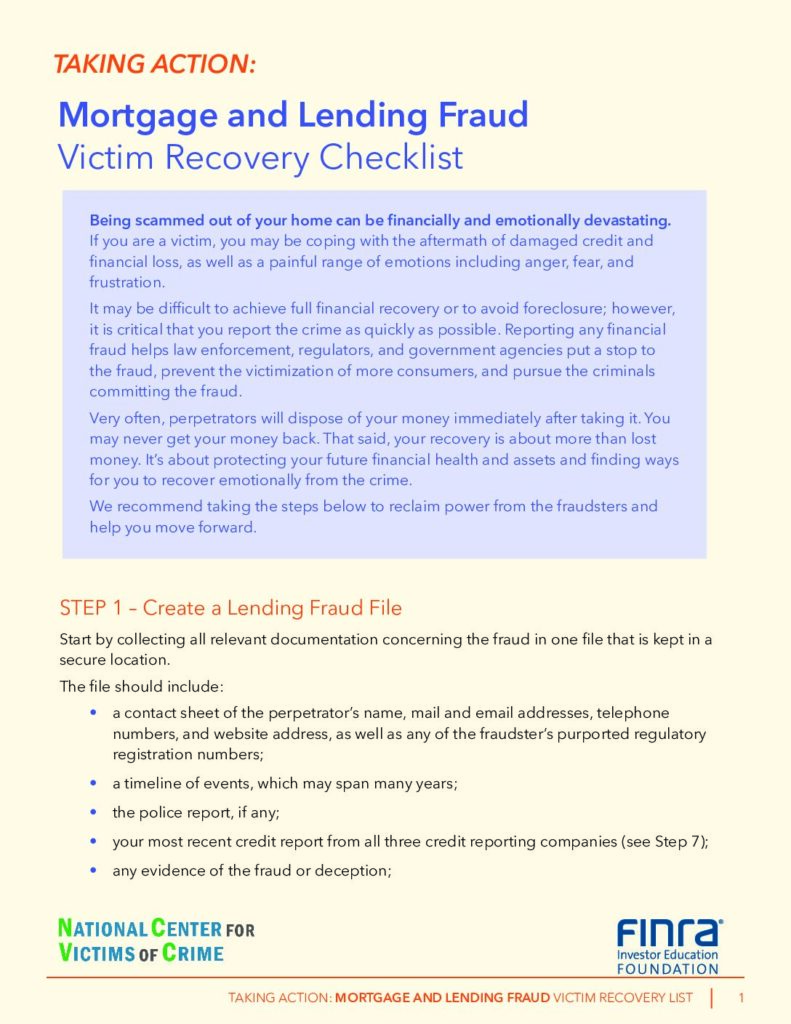 thumbnail of FINRA Takin Action Checklist Mortgage Lending Fraud final