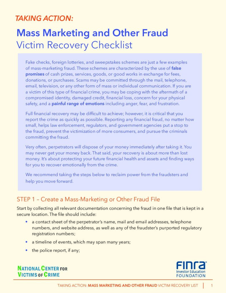 thumbnail of FINRA Taking Action Checklist Mass Marketing Fraud final