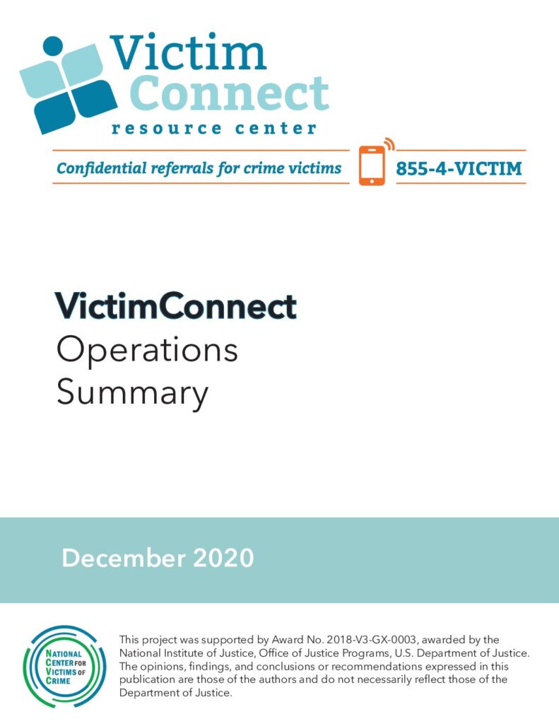 thumbnail of 2020 VictimConnect Operations Summary